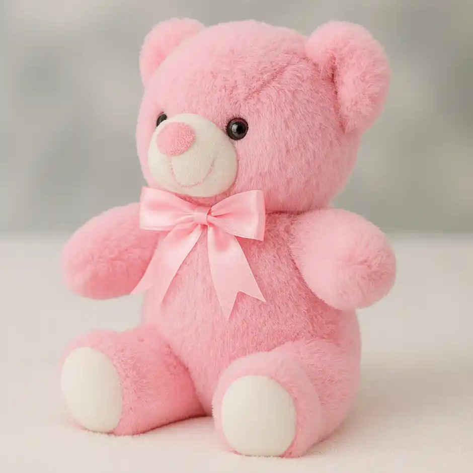 Fablue Cute Baby Pink Fur Teddy Bear with Pink Bow Plush Toy for Kids