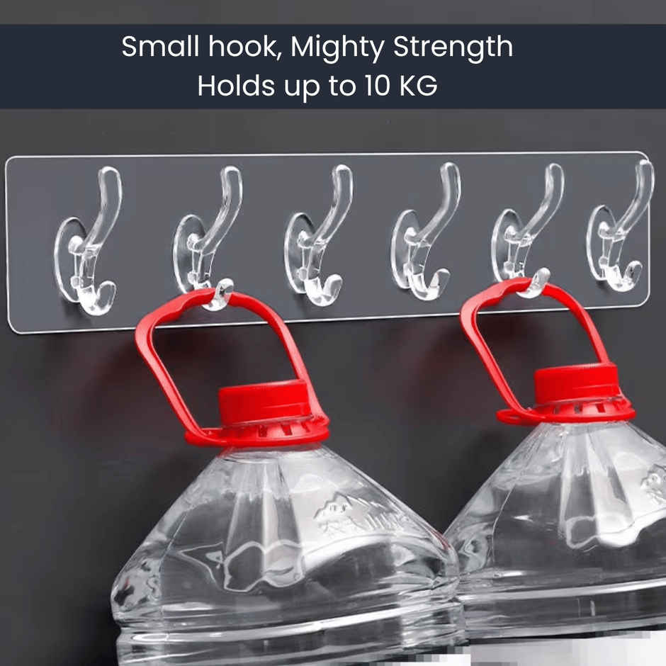 Zulaxy Adhesive & Transparent Wall Hanger Hooks for Hanging Clothes | 6 Hooks Hanger