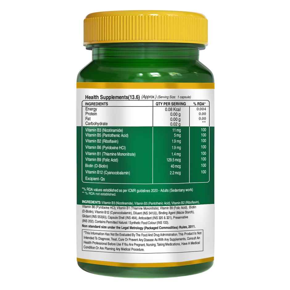 Pure Nutrition Vitamin B-Complex Tablets - 60 VEG Caps with B1 B2 B3 B5 B6 & B9