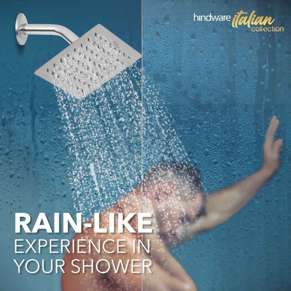 Hindware 150 mm Stainless Steel Ultra Thin Overhead Rain Shower with 225 mm Arm - Square Head