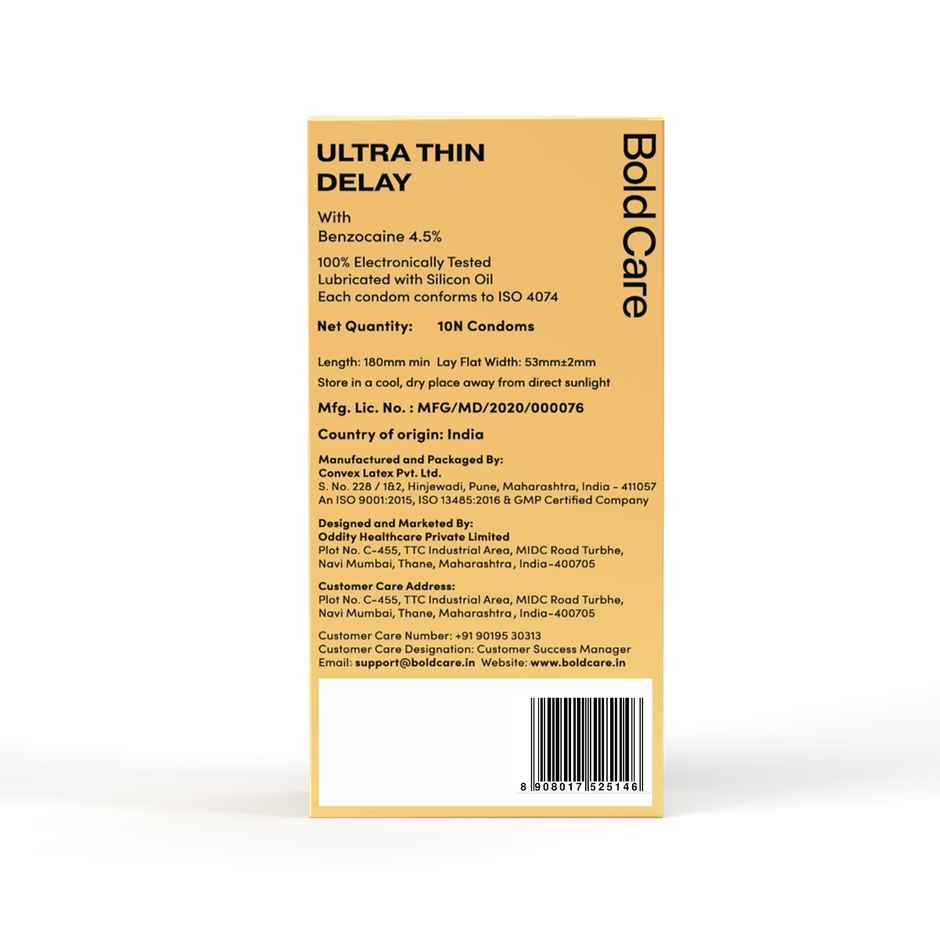 Bold Care Ultra Thin Delay Condoms With Benzocaine 4.5% (10pc) & Bold Care Extend Gel - Prilocaine & Lidocaine Gel For Longer Sex (20g) Combo