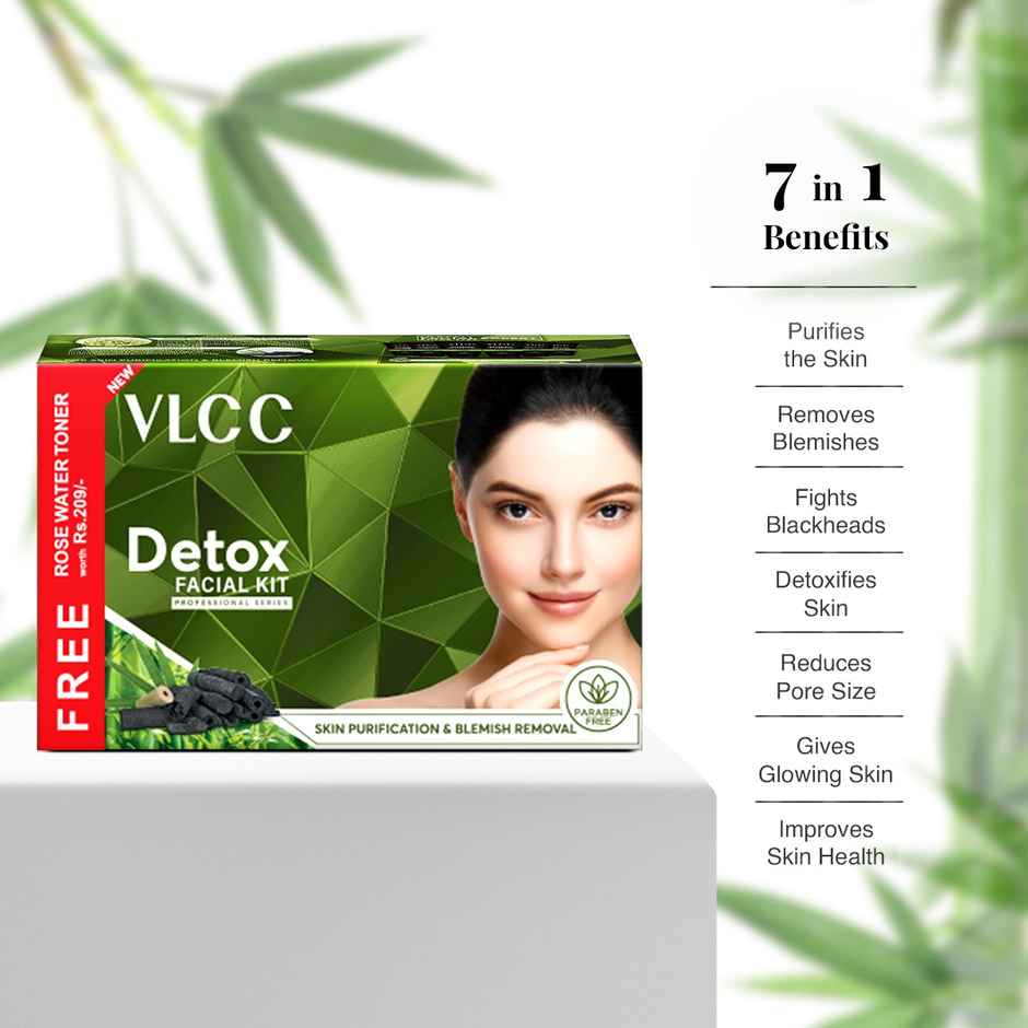 VLCC Activated Bamboo Charcoal Facial Kit with FREE Rose Water Toner