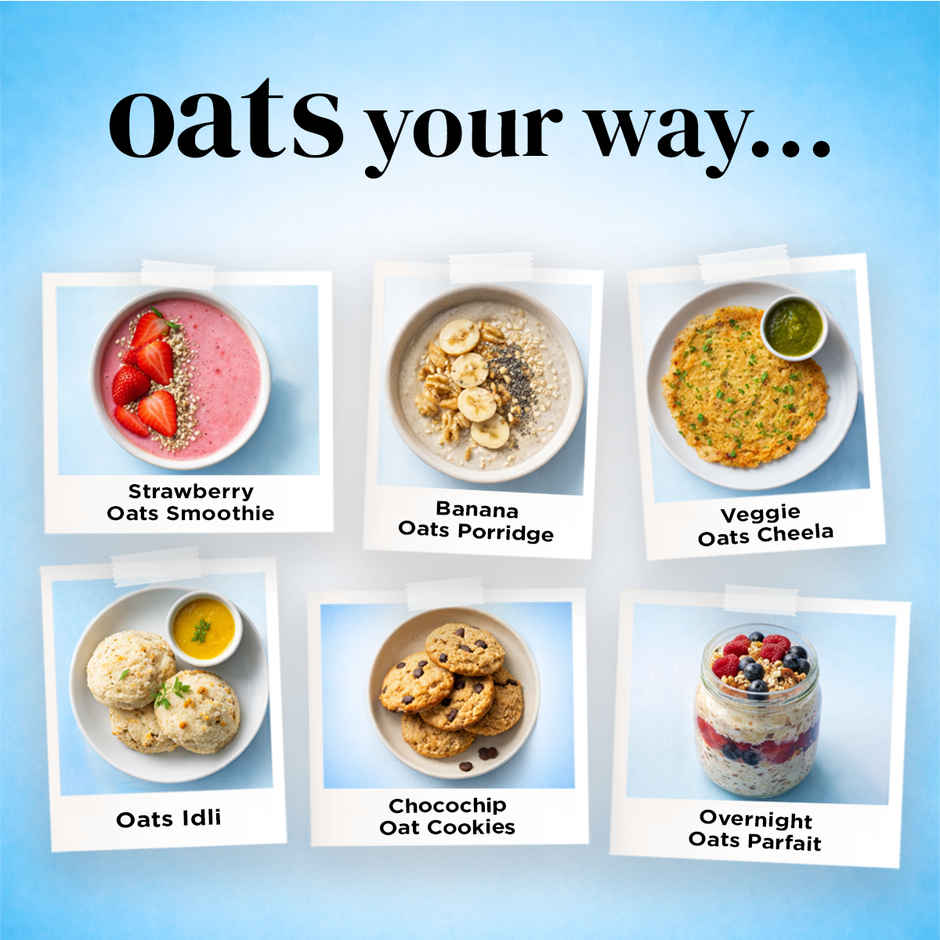 Bagrry's Rolled Oats Jar High Fibre Premium Rolled Oats Protein Rich Breakfast Cereal Wholegrain Breakfast Combo