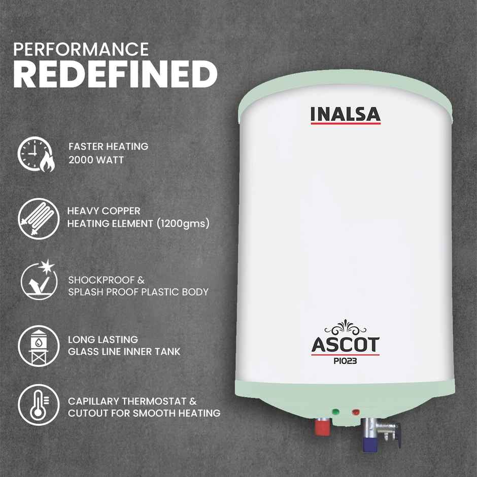 INALSA Ascot 10 -L Water Heater (Geyser) 8 Bar Pressure,3 Yr Warranty on Elements & 2 Yr on Product