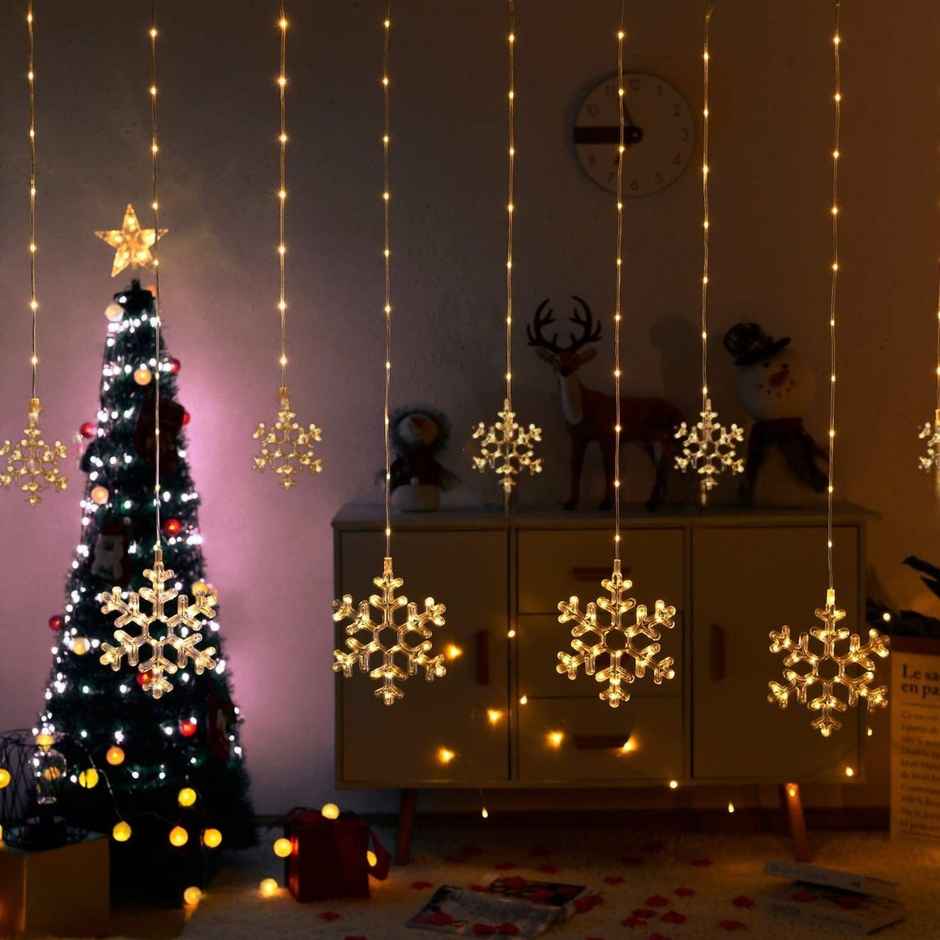 Desidiya Festive Christmas & Diwali Snowflake Led Curtain Lights For Window