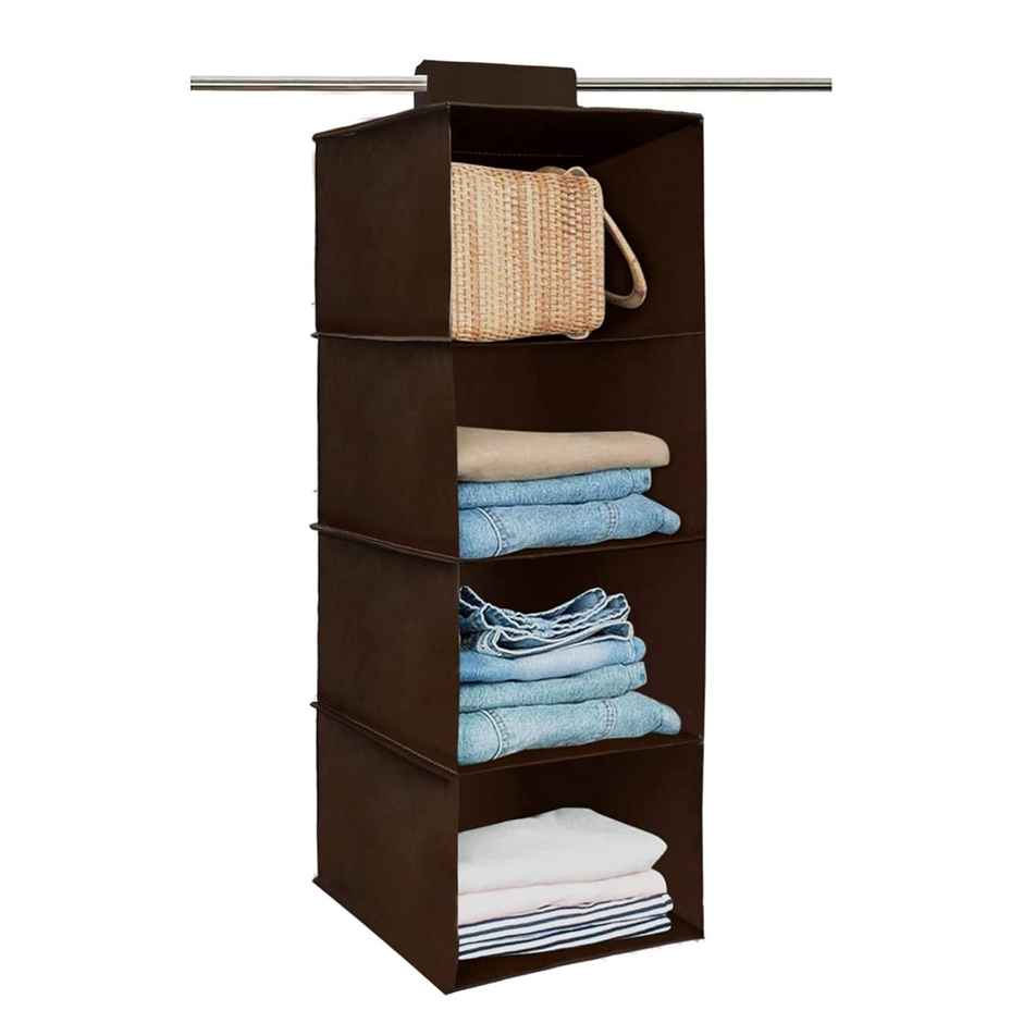Kuber Industries 4-Shelf Hanging Wardrobe Organizer | Foldable Shoe Storage | 31x25x80cm (Brown)