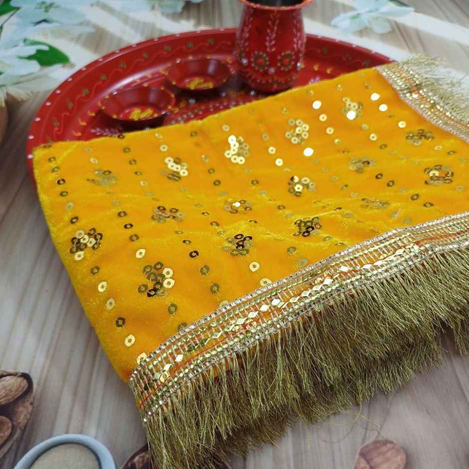 Mata Ki Chunri | Velvet | Yellow | 13 x 21 inch | Gullak