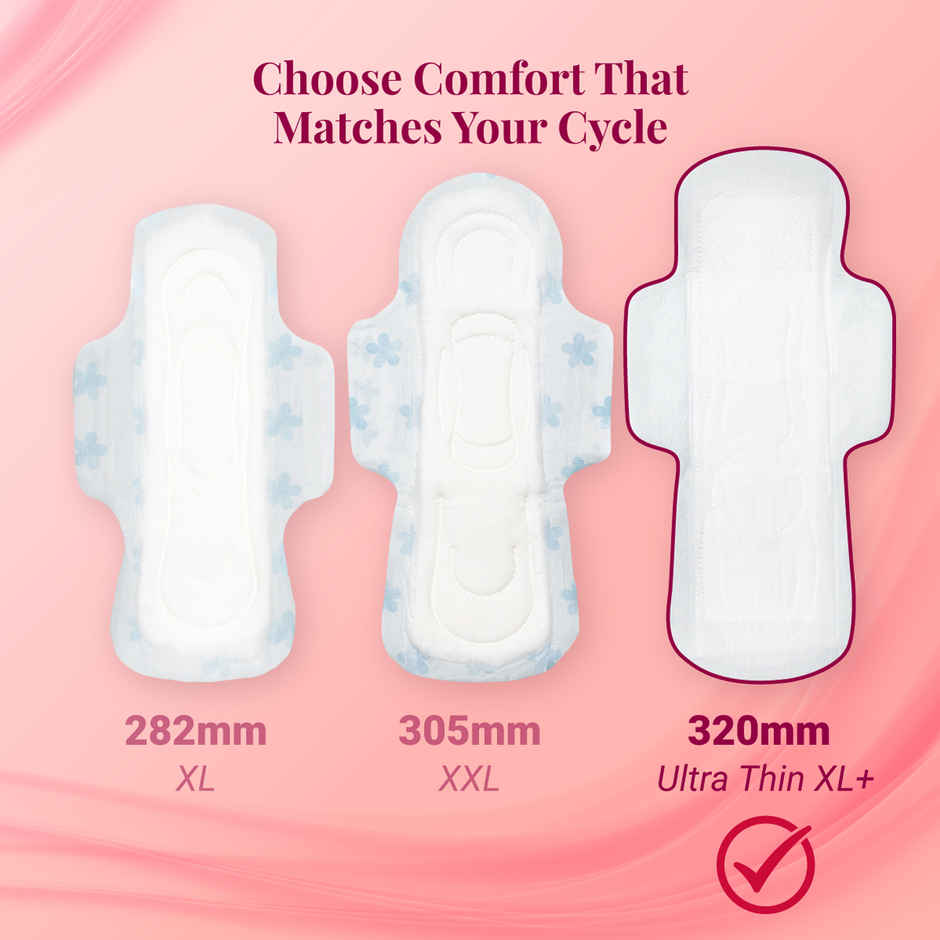 Niine Naturally Soft Ultra Thin XL+ Sanitary Pad | 320 mm and Wider Back | with Biodegradable Bags | 50 Pads