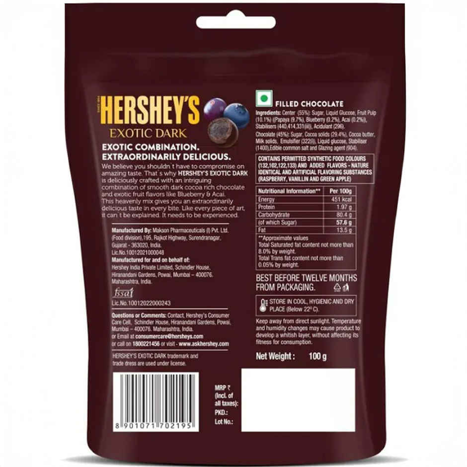 Hershey's Exotic Dark Blueberry And Acai | Chocolate Share Bag