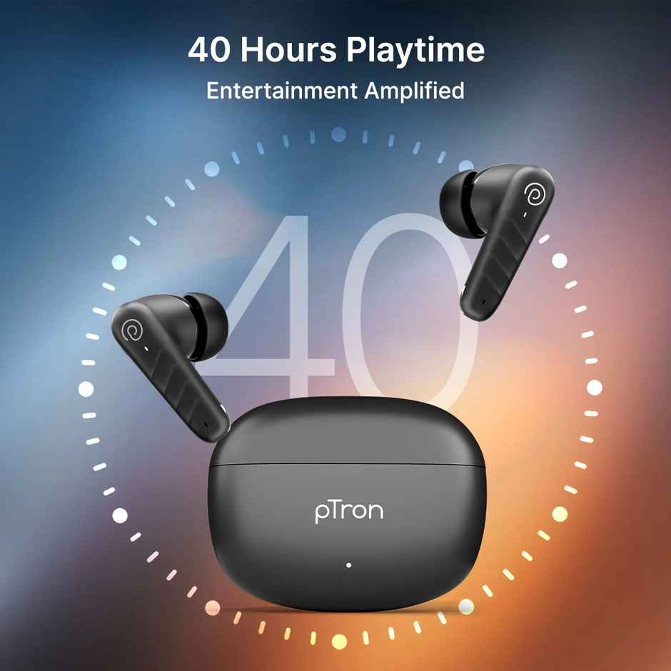 pTron Bassbuds Spark TWS Earbuds w 40hrs Playtime, Clear Calls, Pristine Audio and IPX5 | Black