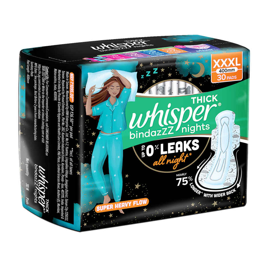 Whisper Bindazzz Nights Sanitary Pads | 3XL | 30 pcs