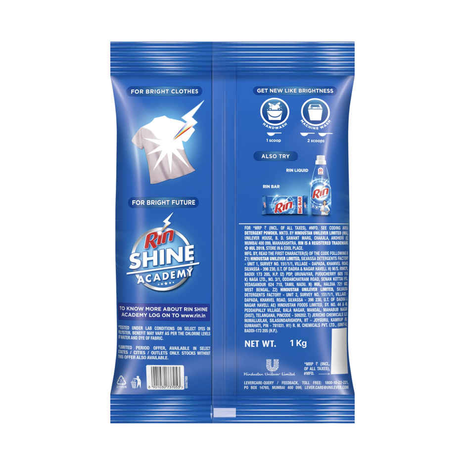 Vim Lemon Dishwash Liquid Gel (500ml) & Rin Detergent Powder (1kg) Combo