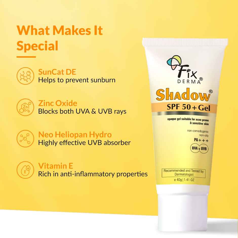 Fixderma Shadow SPF 50+ Gel Sunscreen for Oily Skin, Lightweight Protection