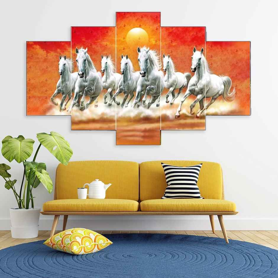 Perpetual Seven Horse Paintings for Wall Decoration | Set of 5 | 3D | 75 x 43 cm