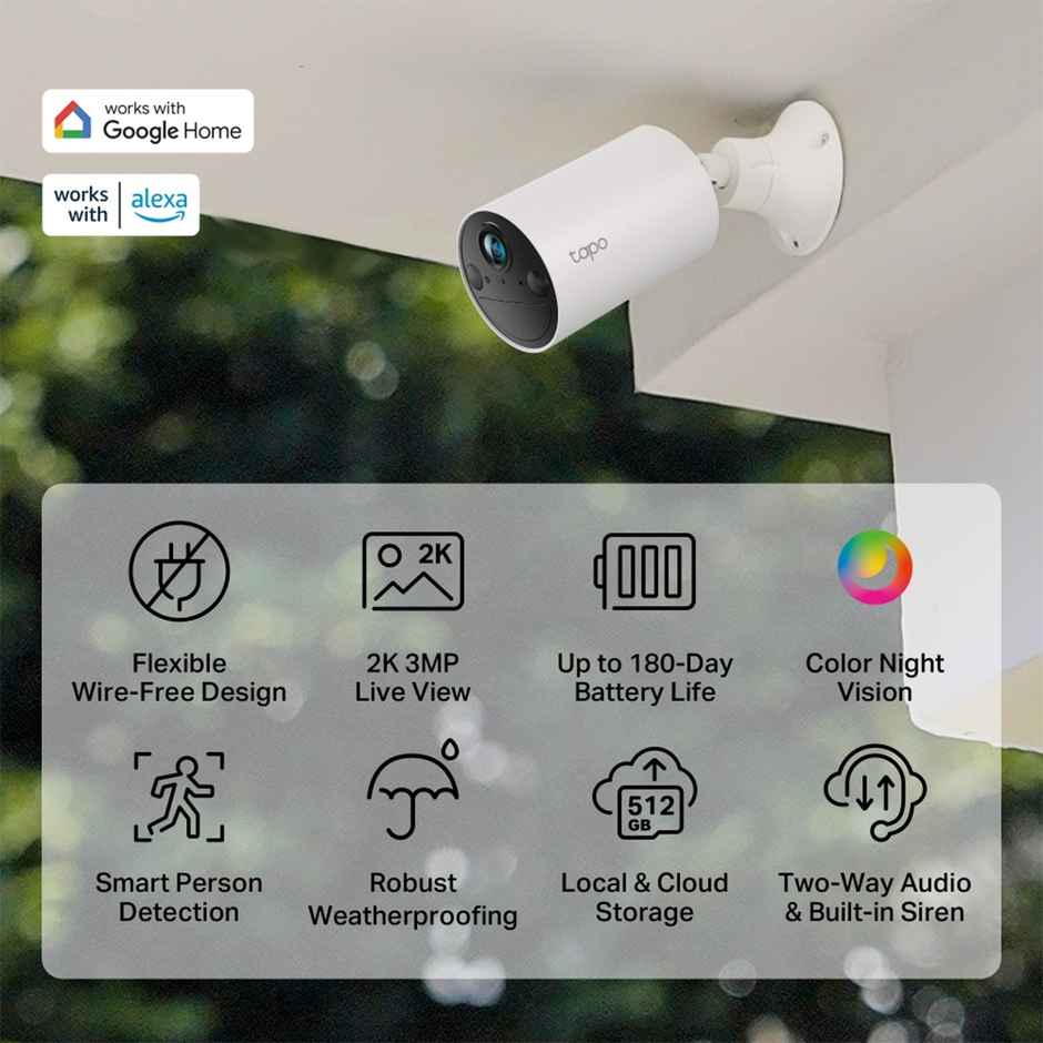 TP-Link Tapo C410 2K 3MP Smart Wire-Free Indoor/Outdoor Security Camera, IP65 Weatherproof