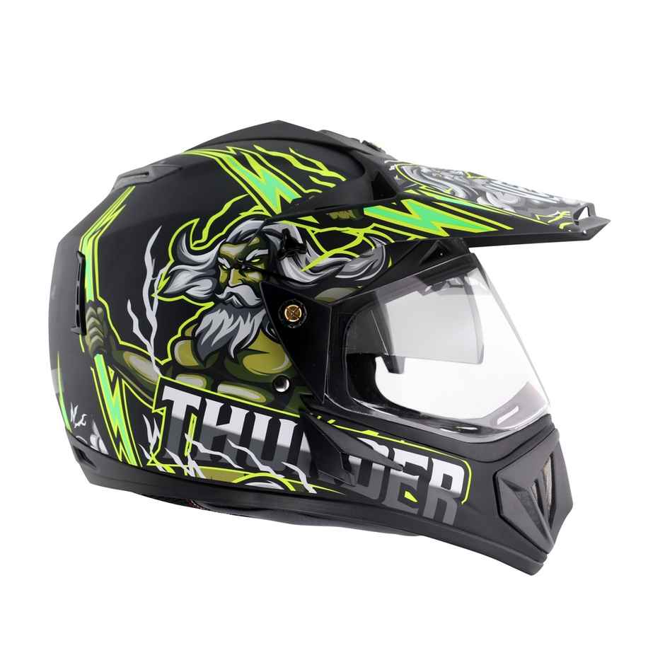 Vega Off Road D/V Thunder Lightweight Full Helmet- Dull Black Green - L