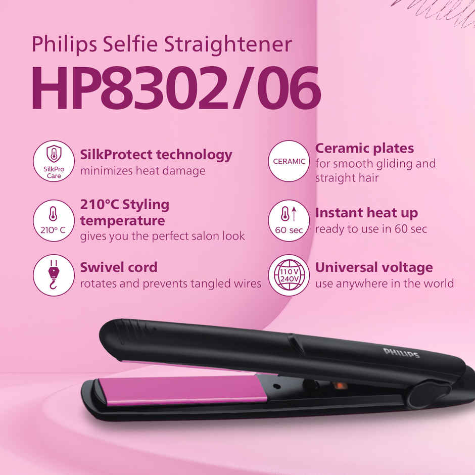 Philips India's No.1 Hair Styling Brand Selfie Hair Straightener | HP8302/06