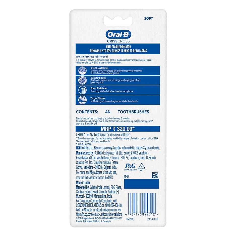 Oral-B Criss Cross of 4 Soft Toothbrushes