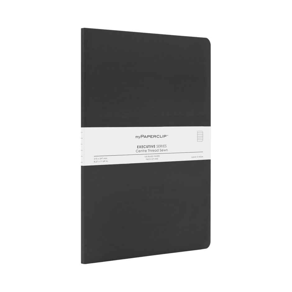 Centre Stitch Notebook | A4 Size | Black (160 Ruled Pages, 29 x 21 cm, Natural Shade)