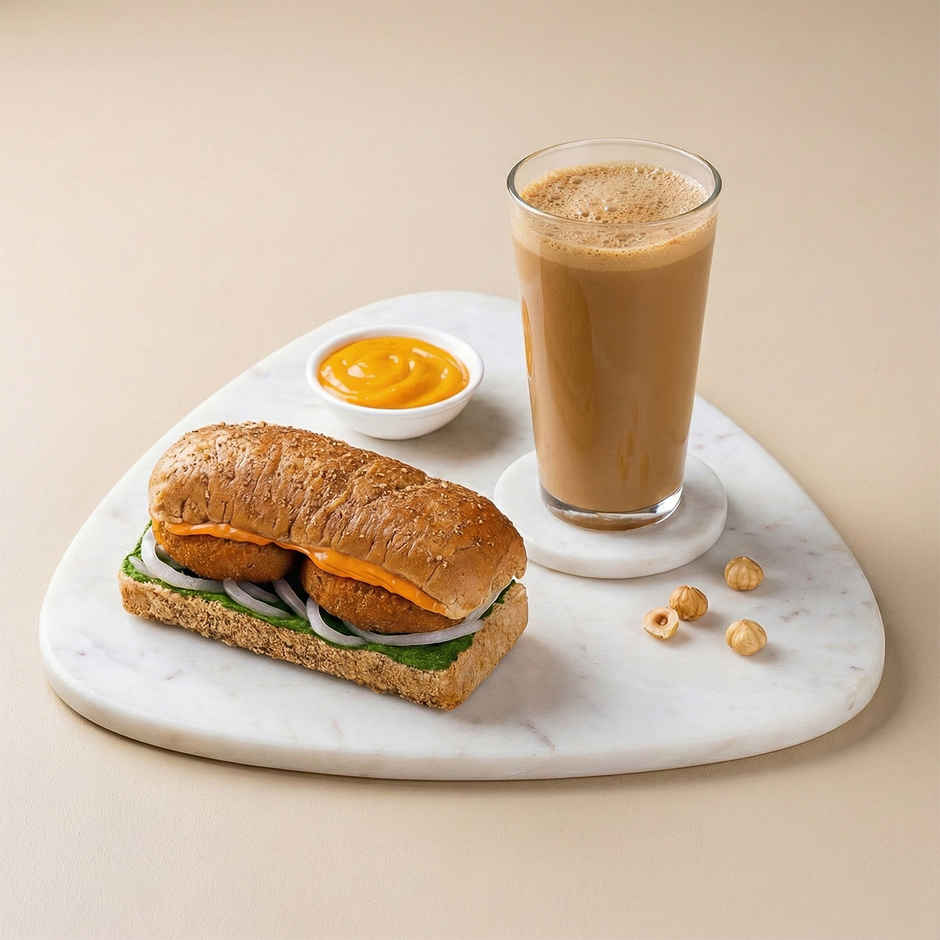 Bombay Aloo Tikki Sandwich (1pc) & Hazelnut Cold Coffee (1pc) Combo