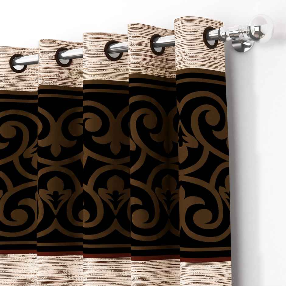 Story@Home 200 GSM Polyester Abstract 2 Piece Window Curtain | Cream & Brown