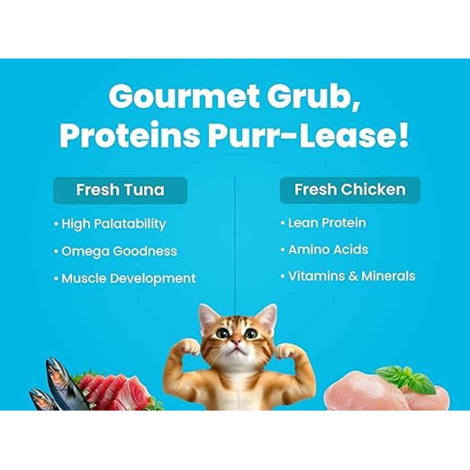 Bark Out Loud | Fresh Tuna And Chicken Mousse | Adult Cat Wet Food Gravy (510g) & Bark Out Loud Cat Pillows - Hairball Control Cat Treats - Made In Spain With Added Taurine &Vitamin E (100g) Combo