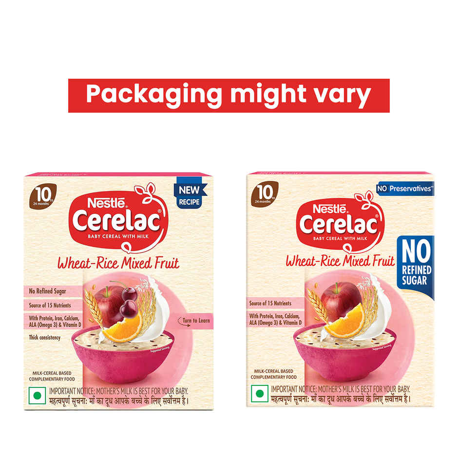 Nestle Cerelac Wheat Rice Mixed Fruit Baby Food Cereal | No Refined Sugar & No Preservatives | 10-24 Months