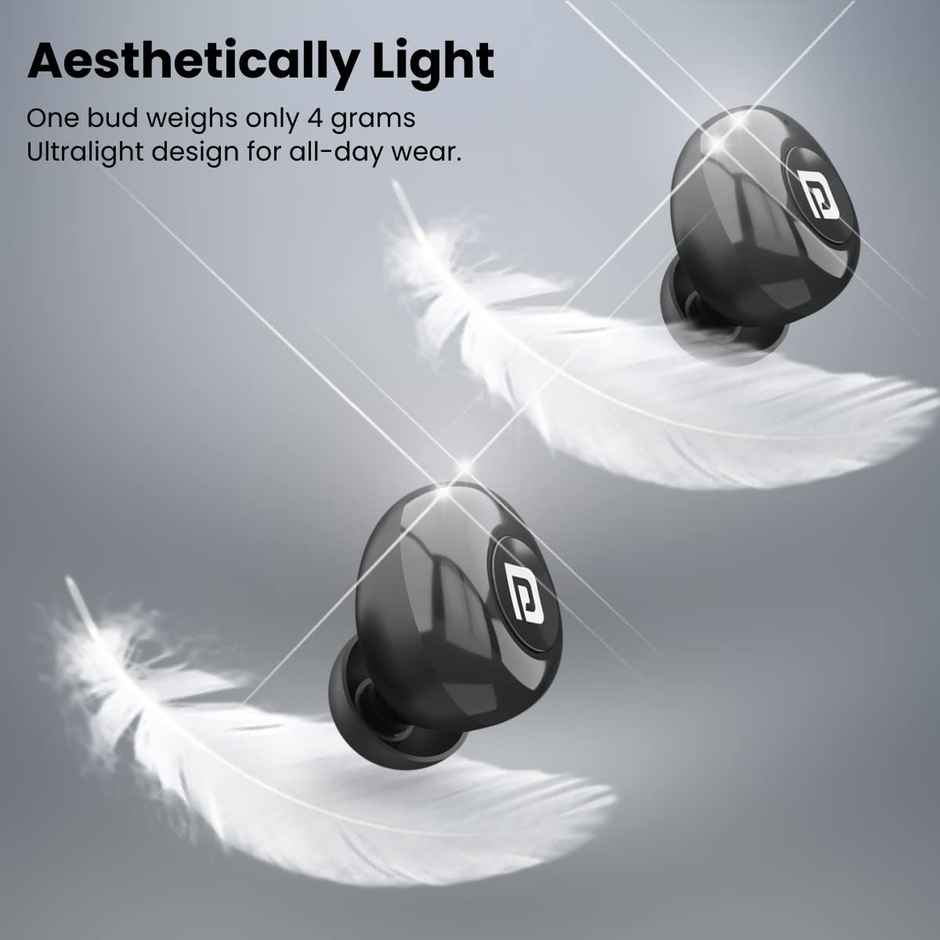 Portronics Harmonics Twins S3 Smart TWS Earbuds with 20 Hrs Playtime, Bluetooth 5.2, 8mm Drivers, Lightweight Design - Black