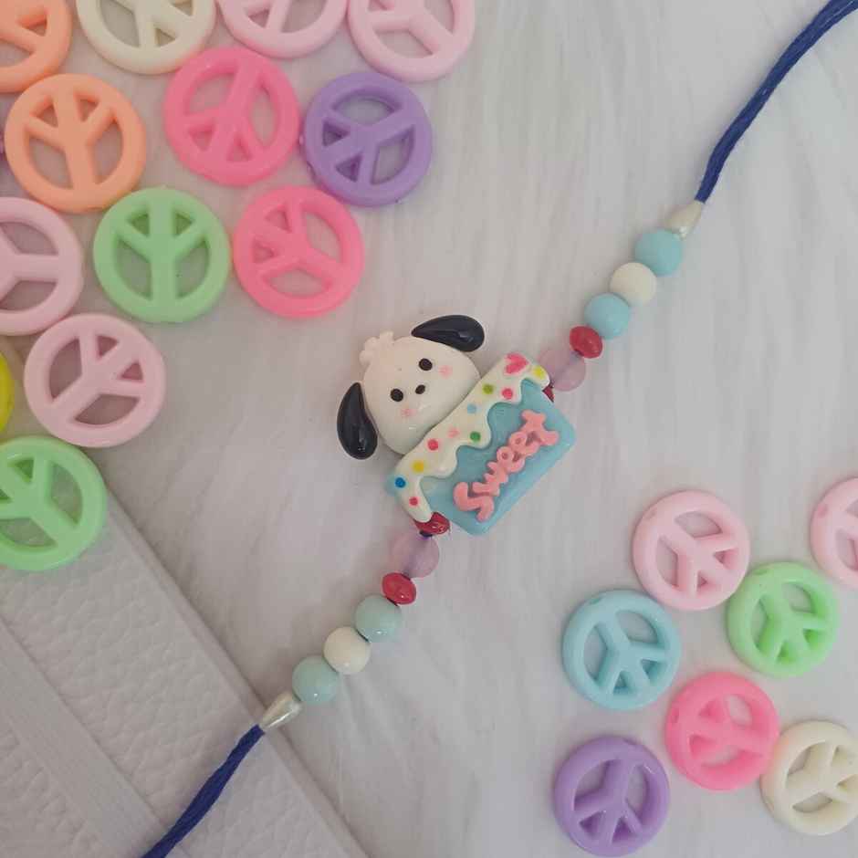 Puppy On Cake Blue White Kids Rakhi | Fun and Colourful | Gullak