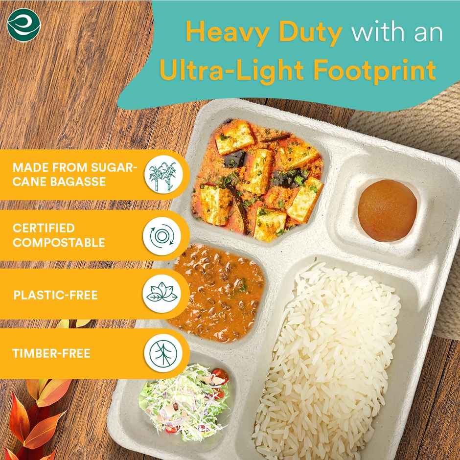Disposable Meal Tray Plate | 5 Compartment | 10 Count | Eco Soul
