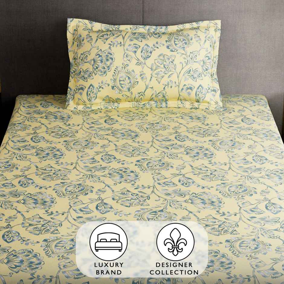 Story@Home 160 TC Microfiber Single Floral Flat Bedsheet | Cream