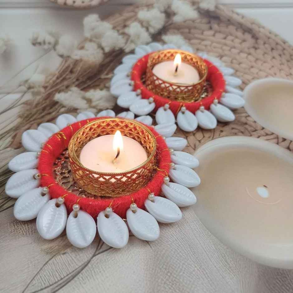 Decorative Cowrie Shell T Light Candle | Iron | Multicolour | Gullak