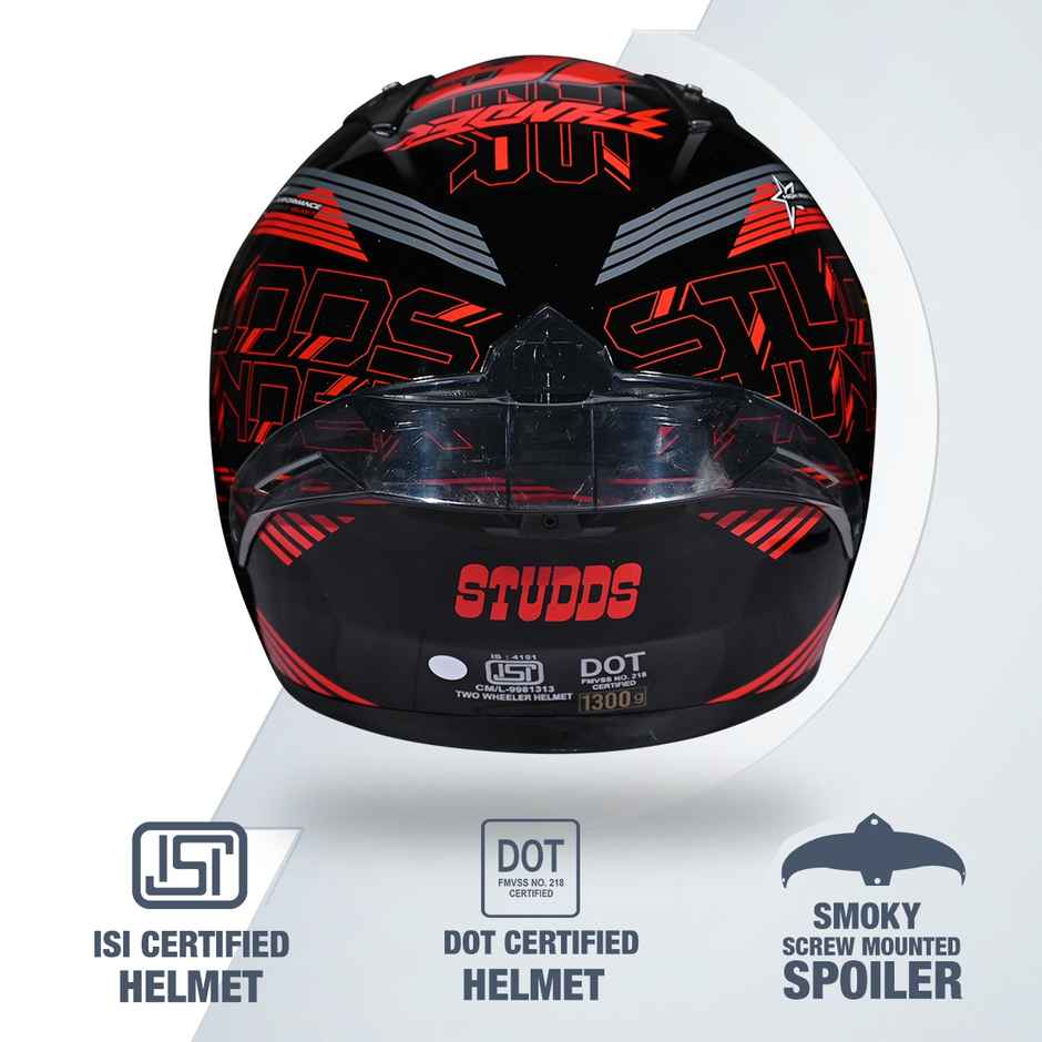 Studds Thunder D11 Full Face Helmet with Spoiler |Black Red - L