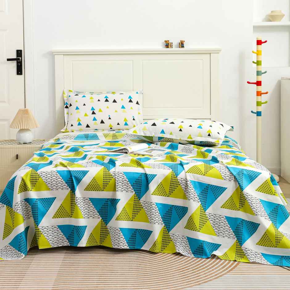 Story@home 144 TC Cotton Double Abstract Flat Bedsheet | Green, White | 98 x 89 in