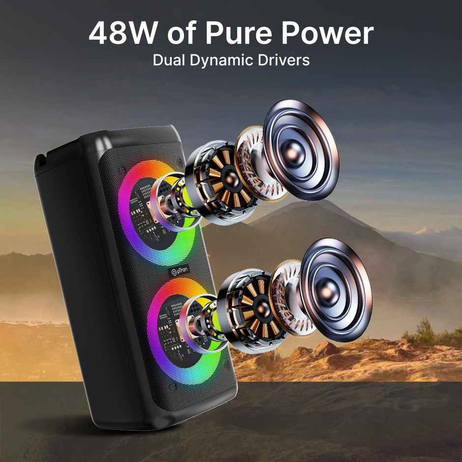 pTron Fusion Saga 48W Bluetooth Speaker, RGB Lights, 6Hrs Playtime | Black