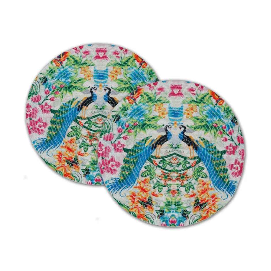 Hosta Homes Pure Cotton Multicolor Peacock Digitally Printed Table Place Mats | Pack of 2