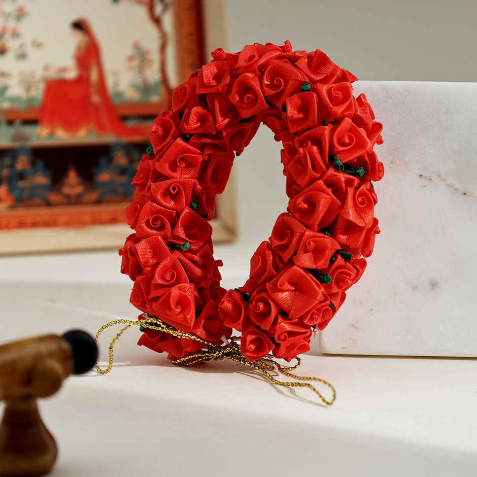 Artificial Red Rose Flower Gajra | Traditional Hair Accessory | Multicolour | Oye Happy