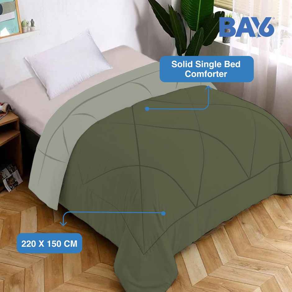 BAY6 Microfibre Solid Single Bed Comforter - Olive/Green | 150 x 220 cm
