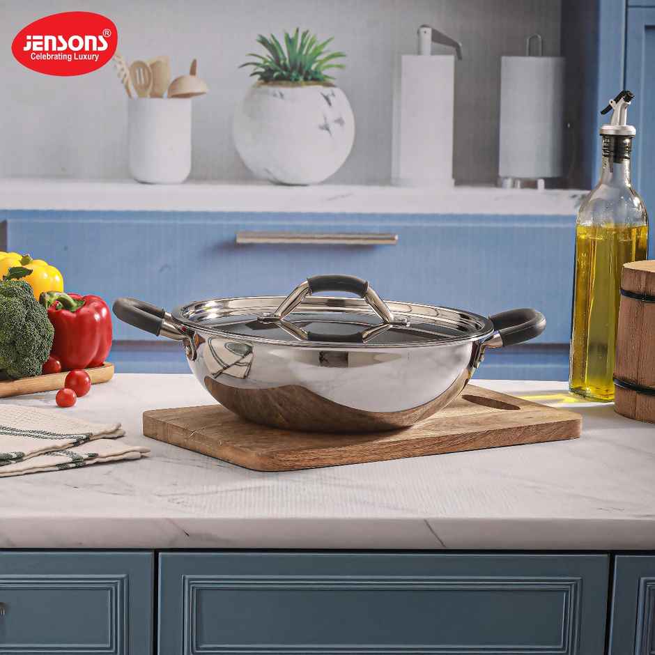 Jensons Triply SS Kadai with lid (22 cm Dia) | 2.5mm | 5 Year Warranty | Induction Base