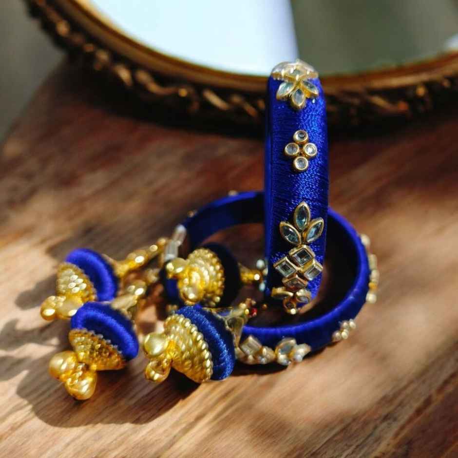 Designer Bangles with Silk Thread Work | Blue | Pack Of 2 | House Of Festivals
