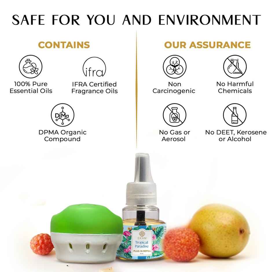 Ekam Tropical Paradise Scented Plug In Air Freshener Kit | 1 x Machine + 1 x Refill Bottle