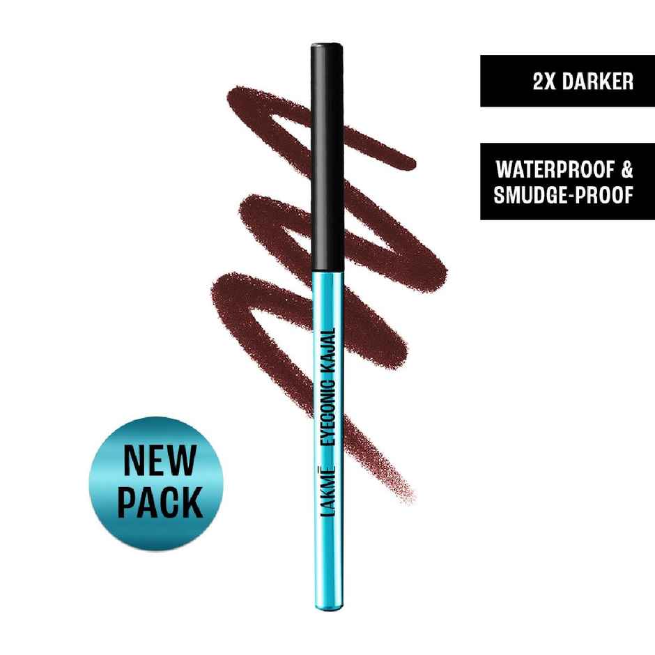 Lakme Eyeconic Kajal, Matte Kajal Pencil that lasts 24 Hrs, Classic Brown
