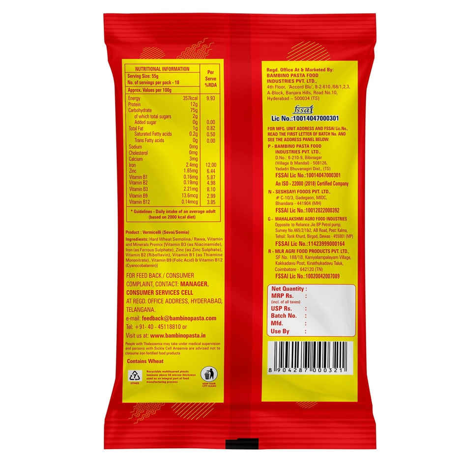 Bambino Regular Vermicelli Seviyan | Pure Suji, No Maida, Protein Rich
