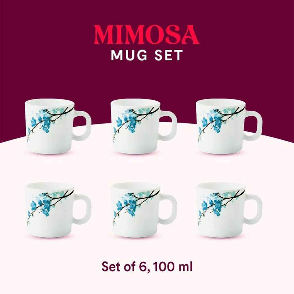 Larah By Borosil Mimosa Opalware Mug Tea/Coffee Mugs, 100Ml Each,Microwave & Dishwasher Safe