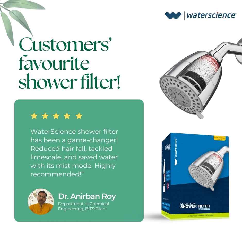 Waterscience Cleo Shower Filter - Multi-Flow for Hard Water (Borewell/Tanker), Model SFM 419