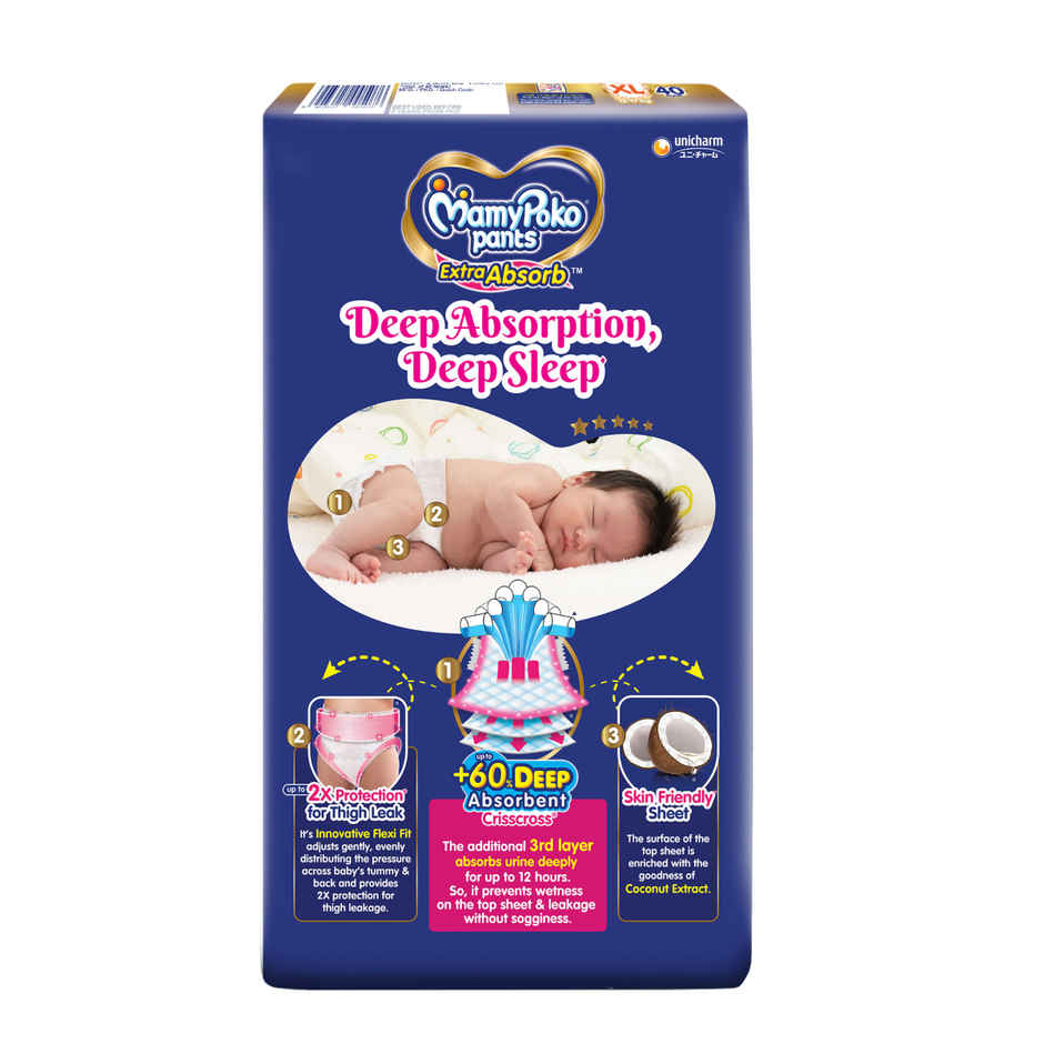 Mamypoko Extra Absorb Baby Diapers | Pant Style | 2XL | 34 pcs