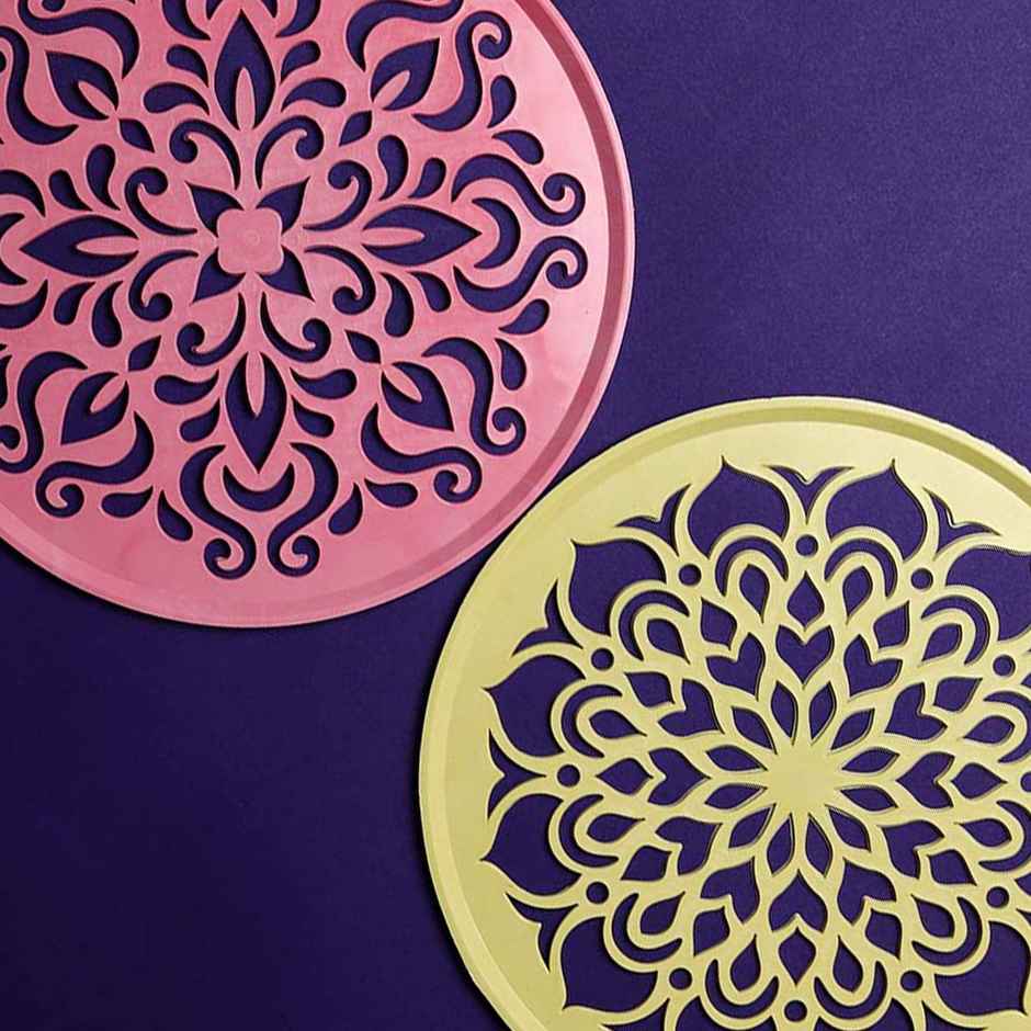 Gullak Plastic Stencil Round 8 in | Assorted Design Combo