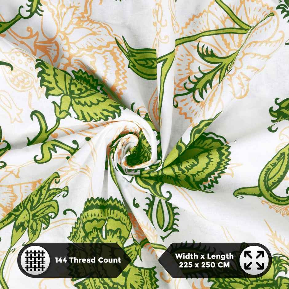 Story@home 144 TC Cotton Double Printed Flat Bedsheet (Green)