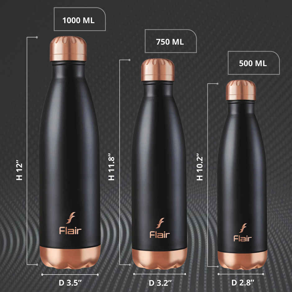 Flair Spark Vacuum Insulated Steel Water Bottle | 1 L | Black