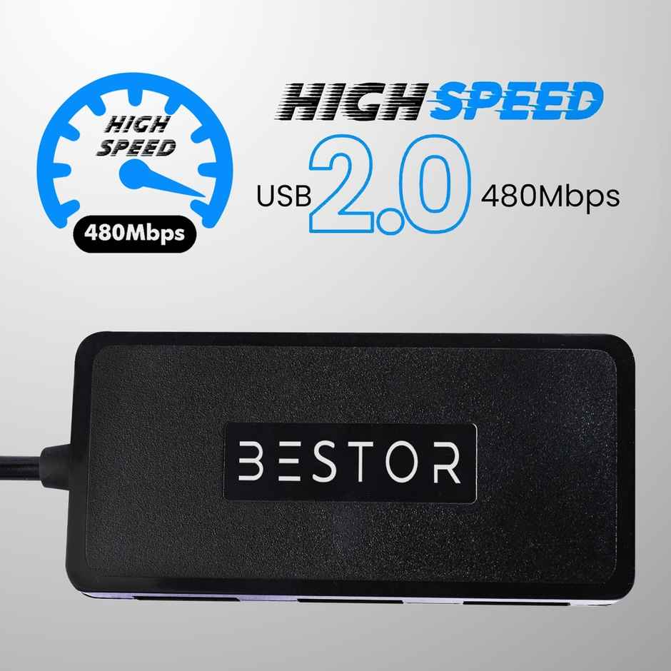 Bestor 4-Port USB Hub, Multiport USB Dock with 0.9m Cable, 480Mbps Data Speed